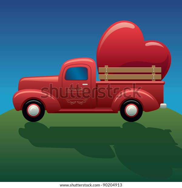 Vintage Truck Hauling Heart Stock Illustration 90204913