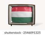 Vintage TV with Hungarian flag on screen. Retro television, Hungarian flag, classic TV. Old TV set, Hungary flag, vintage style. Retro TV, Hungarian colors. Hungary national flag.