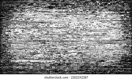Vintage TV No Signal Transmission Error Static Vignette Or VHS Glitch Effect Background. Retro 80s Distressed Analog Scanlines Video Pixel Noise Or Damage Grunge Texture Overlay. 8k 16:9 3D Rendering
