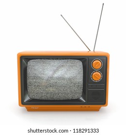 Vintage Tv With Noise Screen On White Background. 3d