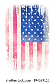 Vintage Watercolor Of American Flag Illustration.