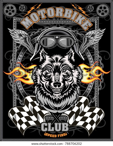vintage Wolf motorcycle\
label\
