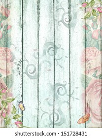 Vintage Wood Background With Floral Motives