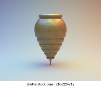 A Vintage Wooden Childs Spinning Top Upright On An Isolated White Studio Background - 3D Render