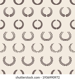 Vintage Wreath Pattern. Greek Laurel, Awards Seamless Texture. Olive Branches Background