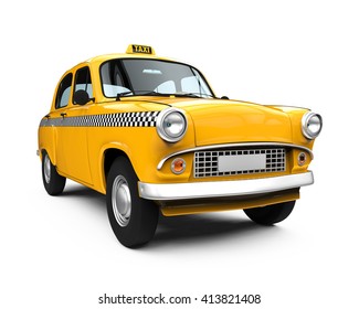 Vintage Yellow Taxi isolated on white background. 3D rendering