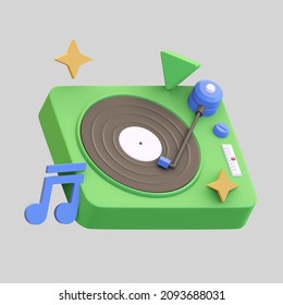 Vinyl Music Player Box Icon With Music Notes Symbol Entertainment 3d Render Illustration