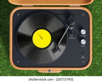 Vinyl Player Top View 3D Render. 3D Illustration