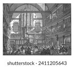 Violence in the Oude Lutherse Kerk in Amsterdam during the earthquake on February 18, 1756, Simon Fokke, 1756 - 1757 Interior of the Oude Lutherse Kerk in Amsterdam.