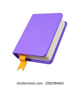 Violet book and orange bookmark  3d rendering illustration 