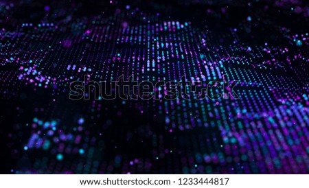 Violet computer technology background. Big data visualization. Technology landscape. Futuristic illustration.