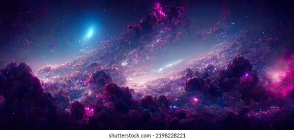 Violet  pink  blue   cyan universe  Nebula   stars in the galaxy landscape  3D rendering