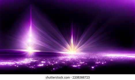 Violet Sun Rays. The Star Burst With Brilliance, Glow Bright Star, Purple Glowing Light Burst. Abstract Background Of Neon Lines And Rays. Purple Light Glow. 3D Rendering