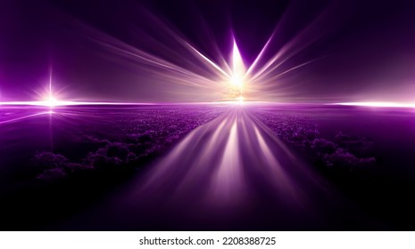 Violet Sun Rays. The Star Burst With Brilliance, Glow Bright Star, Purple Glowing Light Burst. Abstract Background Of Neon Lines And Rays. Purple Light Glow. 3D Rendering