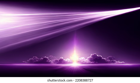 Violet Sun Rays. The Star Burst With Brilliance, Glow Bright Star, Purple Glowing Light Burst. Abstract Background Of Neon Lines And Rays. Purple Light Glow. 3D Rendering