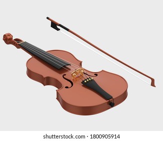 Violin isolated on grey background. 3d rendering - illustration