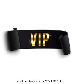 VIP Black Curved Ribbon Isolated On White Background