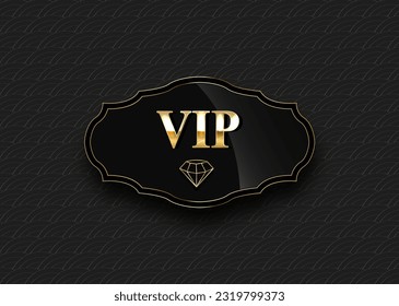 Vip black glass label with golden diamond and frame on a black pattern background. Premium design. Luxury template design. illustration. - Powered by Shutterstock