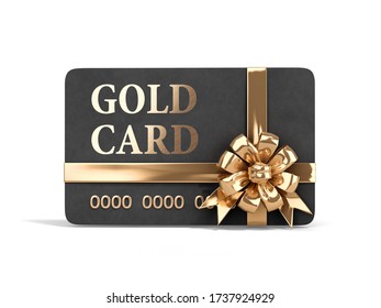 VIP Gold Card With Gold Bow 3d Render On A White Background