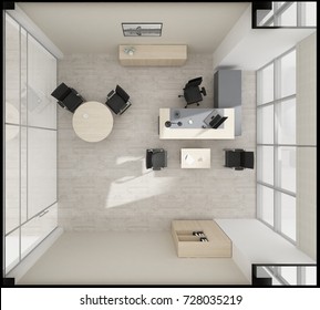 VIP Office Furniture Top View 3D Rendering