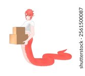 Viper Hybrid Character 3D Model. A Slithery Viper walks carrying a cardboard box with both hands. Cartoon Illustration 3D Model Character 