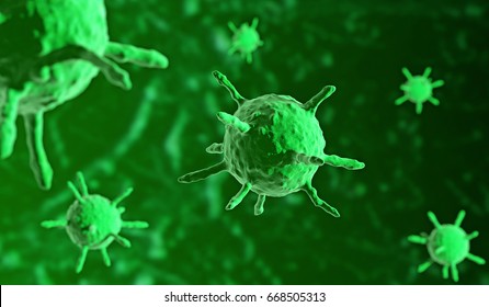 Viral Infection In Green Background, 3d Illustration