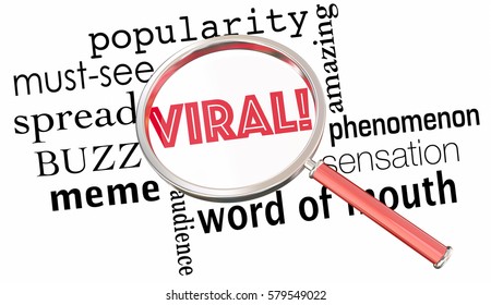 Viral Popularity Spreading Buzz Words Magnifying Glass 3d Illustration