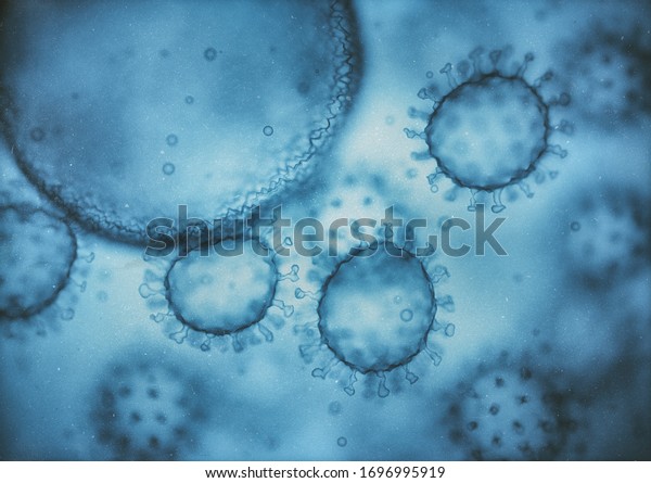 Viral structure. Viral particle\
is made up of a nucleus of nucleic acid (DNA or RNA) surrounded by\
a protein coat. Conceptual illustrative virus. 3D\
illustration.