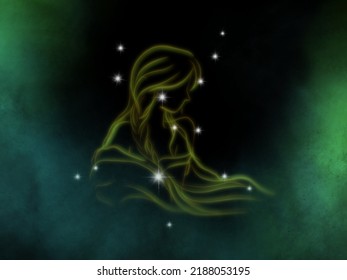 Virgo constellation whose symbol is a virgin.  Illustration made from a tablet, used as an astronomical background.