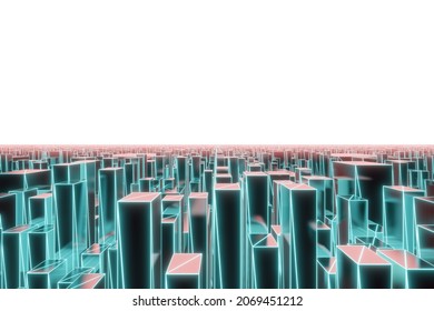 Virtual city in meta Universe, 3D rendering concept of metaverse matrix environment