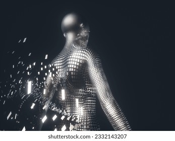 Virtual Digital of Artificial Intelligence (AI). deep learning concept. Hologram. 3d rendering