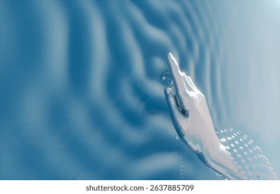 Virtual Digital hand of Artificial Intelligence (AI) with rippled effect. deep learning concept. 3d rendering