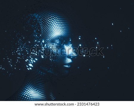 Virtual Digital head of Artificial Intelligence (AI). deep learning concept. Hologram. 3d rendering