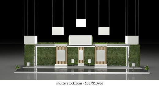 Virtual Exhibition Booth Or Stall With Floor And Tv Displays. 3D Rendering