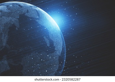 Virtual globe on blue background. 3D Rendering