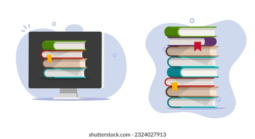 Virtual library ebook book stack online digital icon graphic illustration, electronic 3d paper internet encyclopedia as school education study concept on screen image