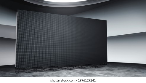 Virtual newsroom background, with a big blank video wall ideal for tv shows, or events. 3D render backdrop suitable on VR tracking system stage sets, with green screen - Powered by Shutterstock