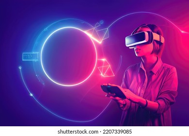 virtual reality control Virtual reality helmet. Future technology illustration.