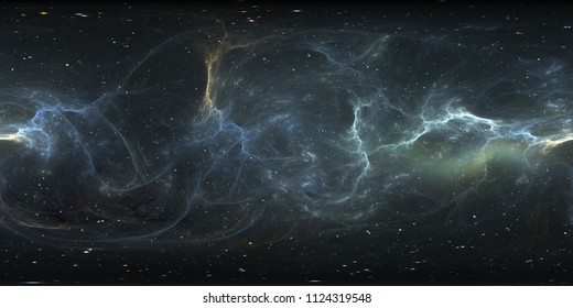Virtual reality stellar system and plasmatic nebula. Panorama, environment 360 HDRI map. Equirectangular projection, spherical panorama. 3d illustration