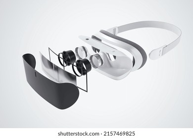 Virtual reality technologies concept with components of modern VR headset on abstract white background, virtual reality concept. 3D rendering - Powered by Shutterstock