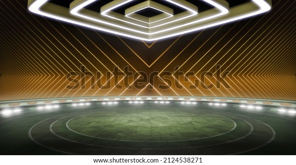 Virtual show, studio
backdrop template. Ideal for tv game shows, or even gambling
events. 3D rendering background suitable on VR tracking system
stage sets, with green
screen