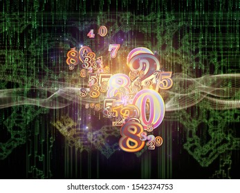 Virtual Space of Technology series. Background of abstract elements and digits in 3D space on science, education, communication and modern technology.