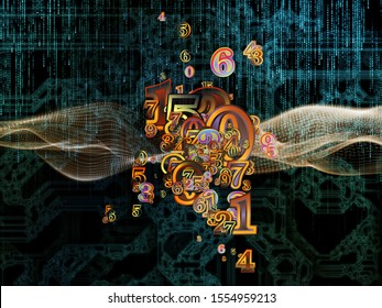 Virtual Space of Technology series. Interplay of fractal and number elements in 3D space on science, education, communication and modern technology.