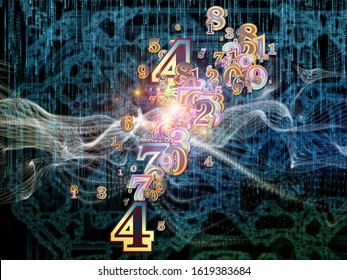 Virtual Space of Technology series. Interplay of fractal and number elements in 3D space on science, education, communication and modern technology.