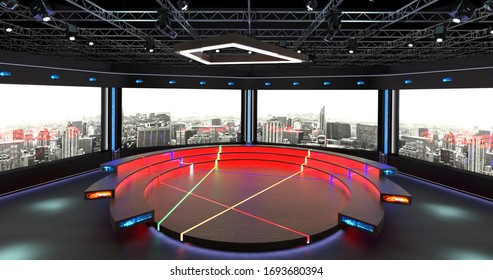 Virtual TV Studio Chat Set 2. 3d Rendering.
Virtual set studio for chroma footage. wherever you want it, With a simple setup, a few square feet of space, and Virtual Set, you can transform any locatio