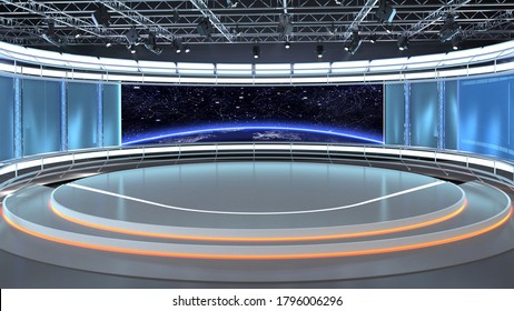 Virtual TV Studio News Set 35-2. 3d Rendering.
Virtual Set Studio For Chroma Footage.