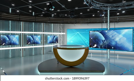 Virtual TV Studio News Set 3. Green Screen Background. 3d Rendering.
Virtual Set Studio For Chroma Footage.