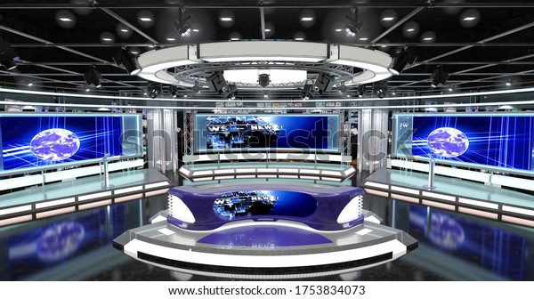Virtual TV Studio News Set 1-2. 3d\
Rendering.\
Virtual set studio for chroma footage. wherever you\
want it, With a simple setup, a few square feet of space, and\
Virtual Set, you can transform any\
locat