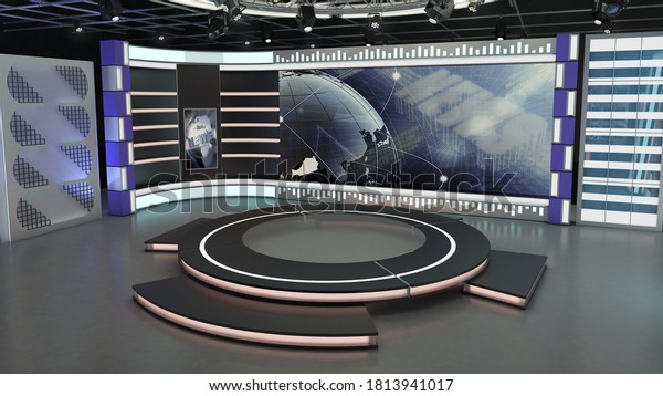Virtual TV Studio News Set 7-3. 3d\
Rendering.\
Virtual set studio for chroma footage. wherever you\
want it, With a simple setup, a few square feet of space, and\
Virtual Set, you can transform any\
locat