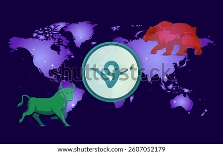 virtuals protocol-virtual  currency image in the digital background. 3d illustrations.